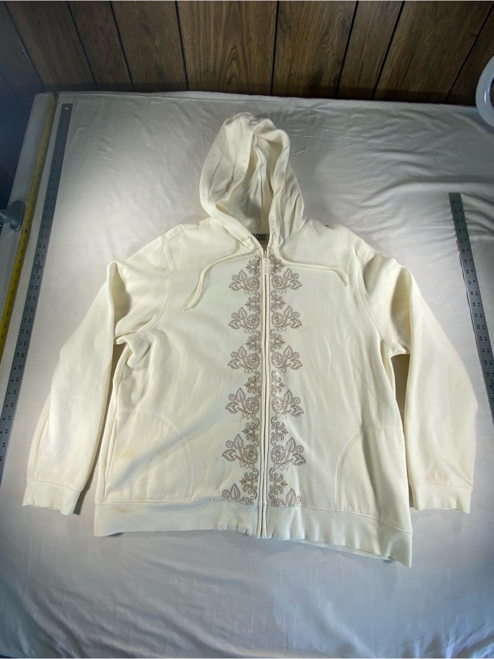 Women's Classic Elements XL 18 Off White Embroidered Zip-Up Hoodie Jacket
